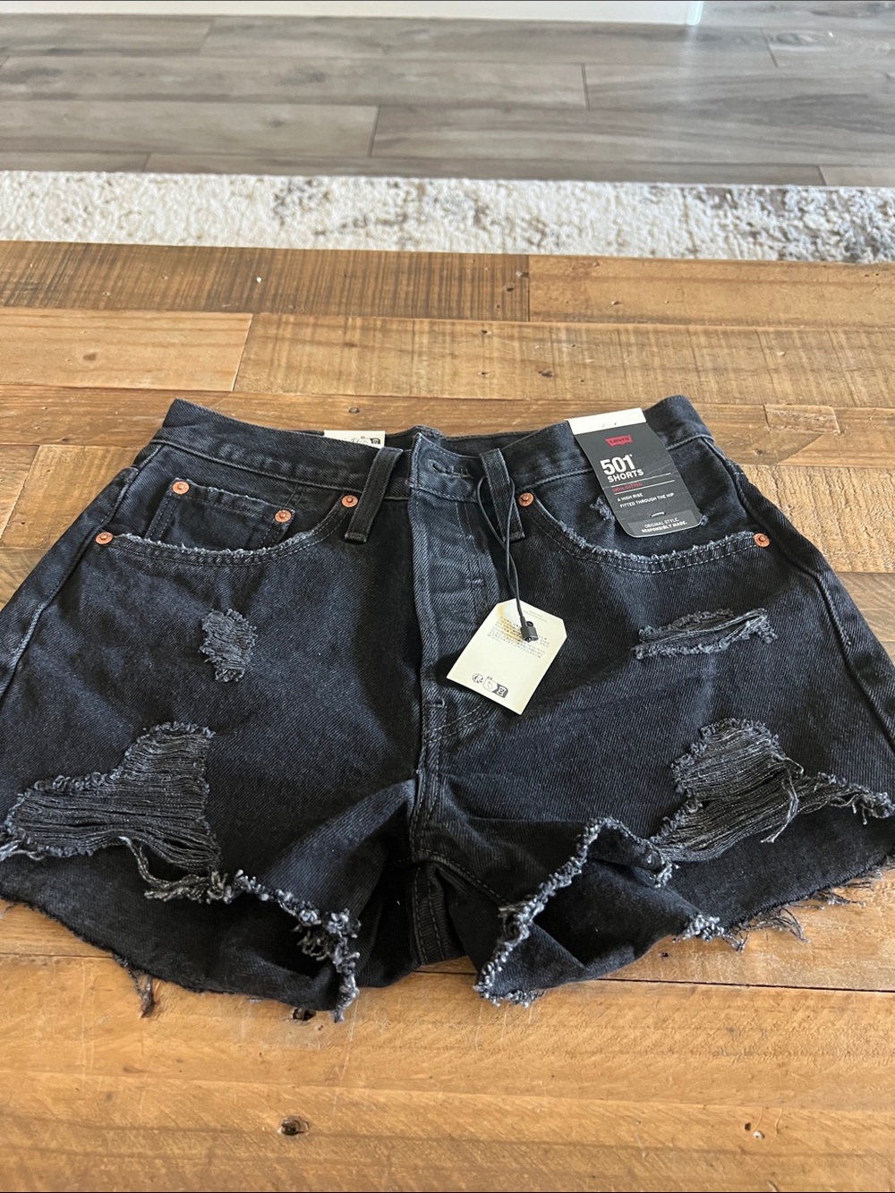 Levi's Black Distressed High-Rise Jean Shorts
